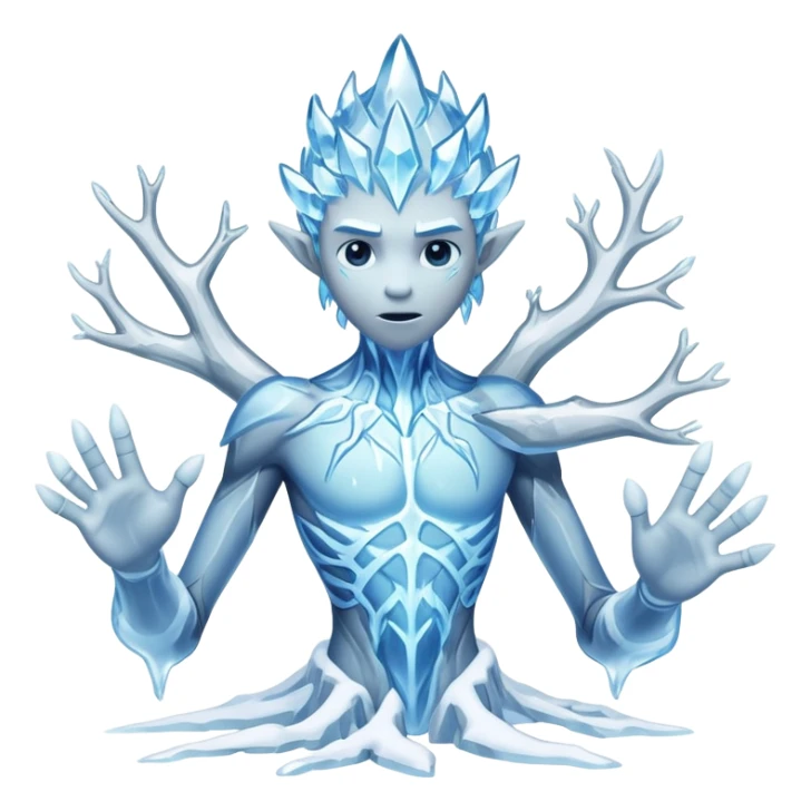 ice elemental shaped more like a human—think tall, jointed limbs, maybe even facial expressions made of ice or snow. sticker