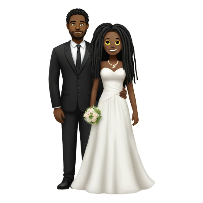 black couple with black dreadlocks, plus size man only full body wedding sticker