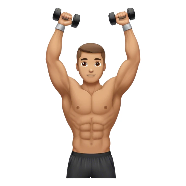 man holding dumbbells raises arms to front to salute sticker