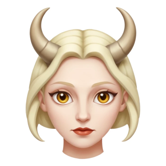 Woman with subtle horns, smooth skin and sharp gaze, divine corruption sticker