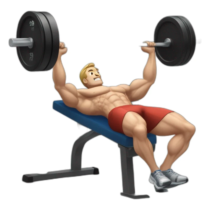 white man on musculation bench with portable computer used as dumbbels doing bench press sticker