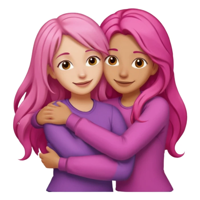 Surprisingly goofy once they open up. Strong, loyal, and incredibly supportive — but still hates wasting time. woman long pink hair hugging another person sticker