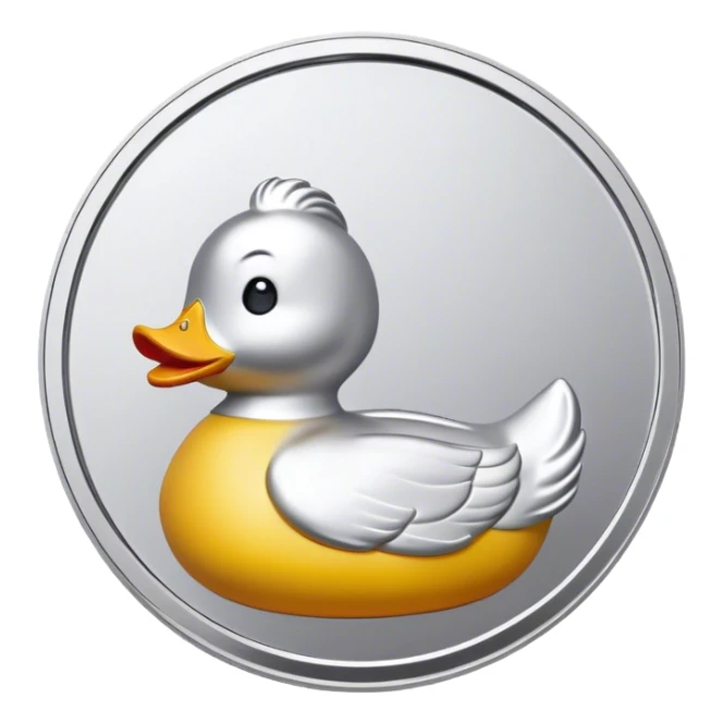 silver coin with a rubber ducky on it, the entire thing is colored silver sticker