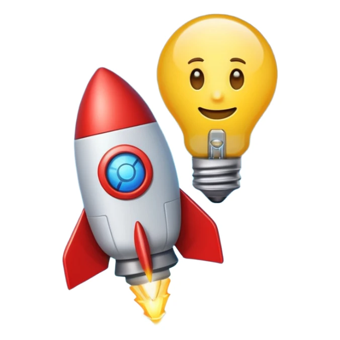 An emoji representing entrepreneurship, featuring a dynamic rocket angled upward for ambition and growth, alongside a glowing lightbulb symbolizing creativity and innovation. Sleek, modern, and vibrant to capture the essence of visionary thinking. sticker
