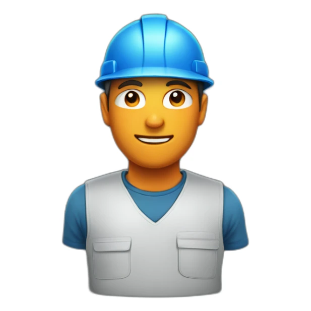 picture of a man in work clothes that are blue and orange sticker