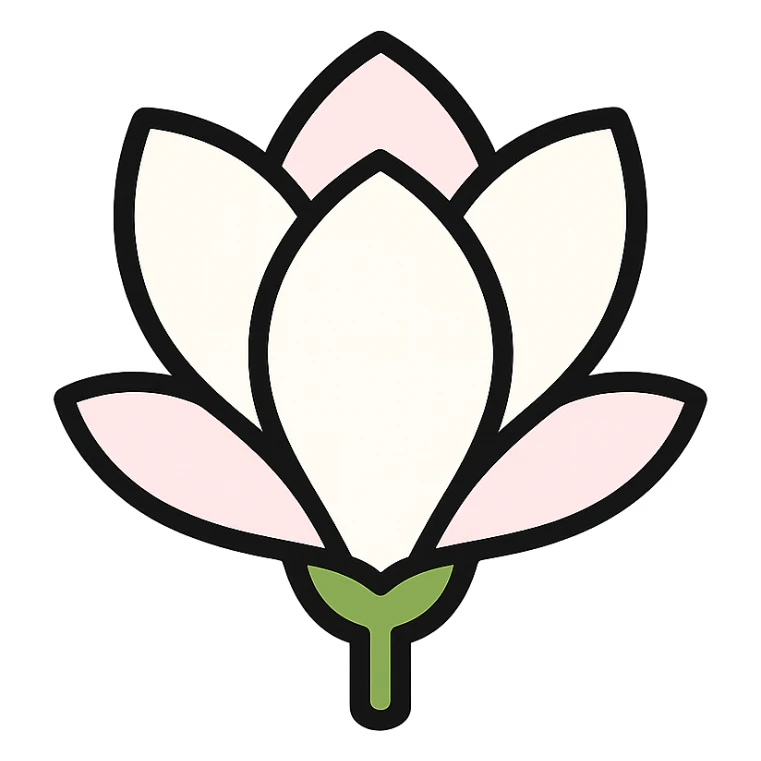 minimalist magnolia flower with soft white and light pink petals on a plain white background, no extra details sticker