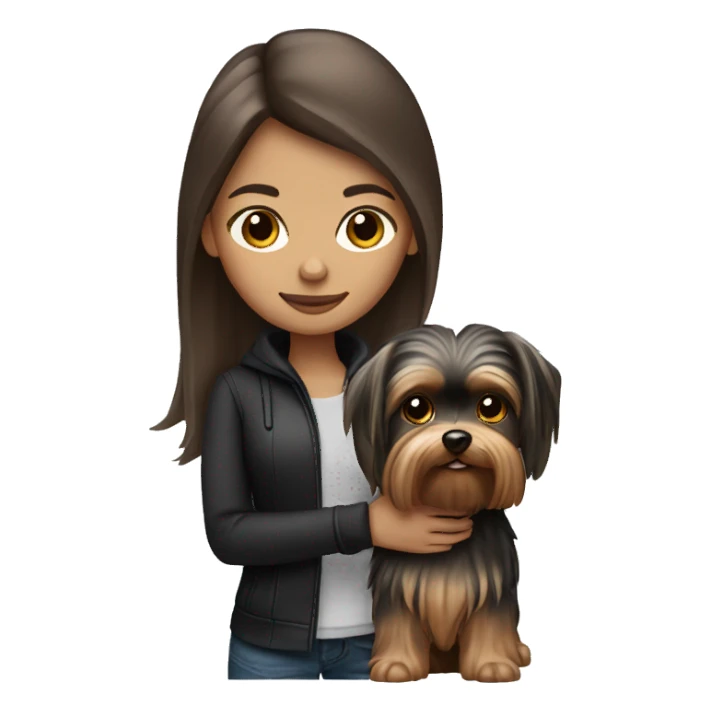Brunette long hair girl light tan skin holding Yorkshire terrier sticker