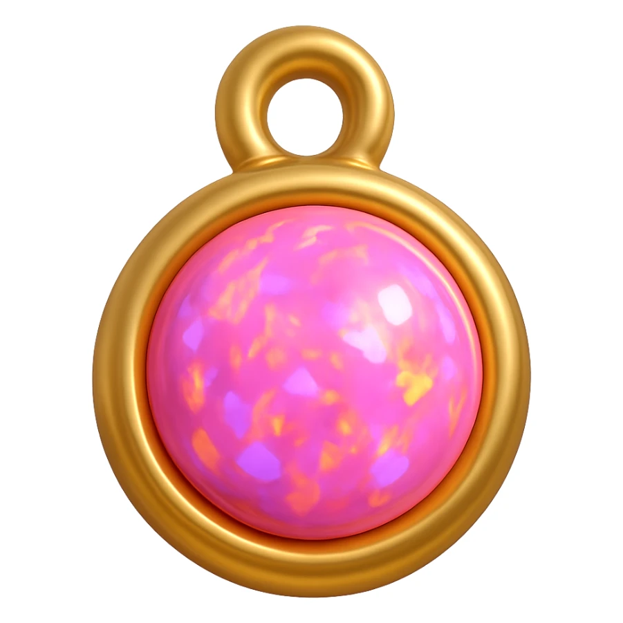 change the silver setting and jump ring to gold, keep the round cut pink fire opal and Y2K style, extreme close-up, 3D emoji style sticker