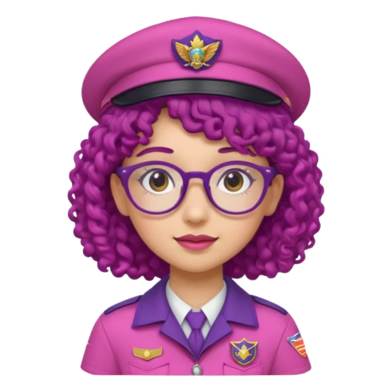 scout girl with very pink scout uniform including hat, dark purple curly haired and glassess sticker