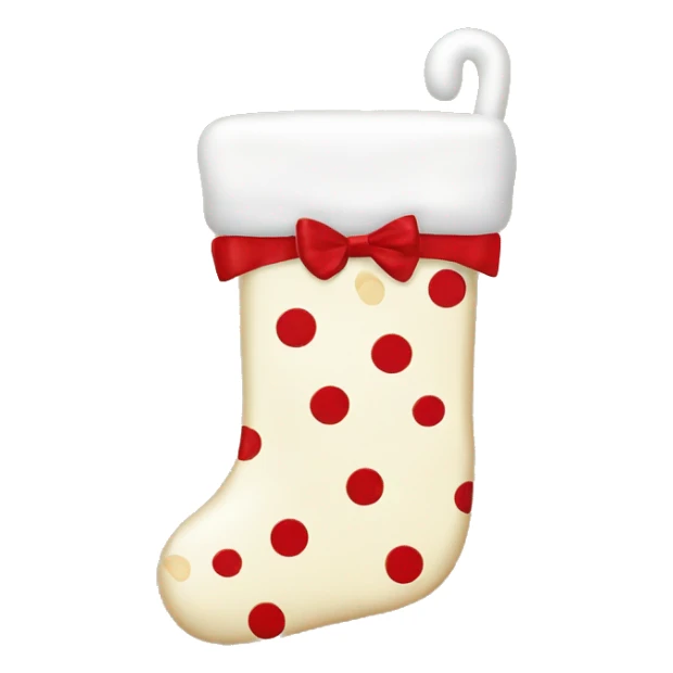 crème colored christmas stocking with a red polka dot bow sticker