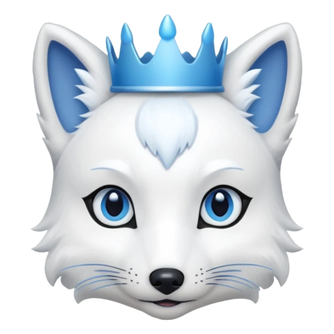 a artic Fox head with a small, thin, dark blue crown, light blue eyeliner, and blue eyes sticker