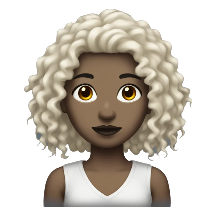 Goth girl with light skin tone, black eyes, and a black curly mullet sticker