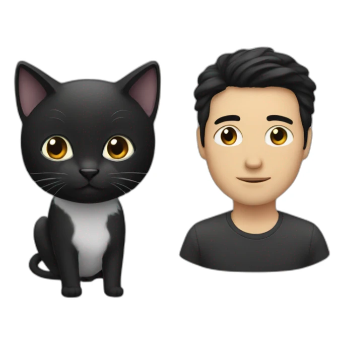 A man with black-hair and a black-cat sticker