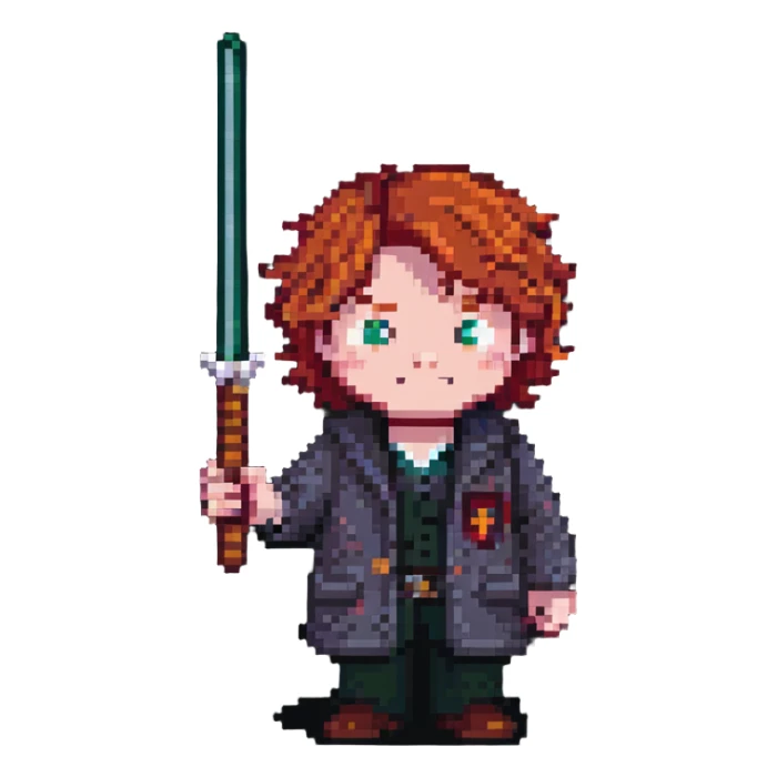 Ron Weasley with red hair and wand sticker