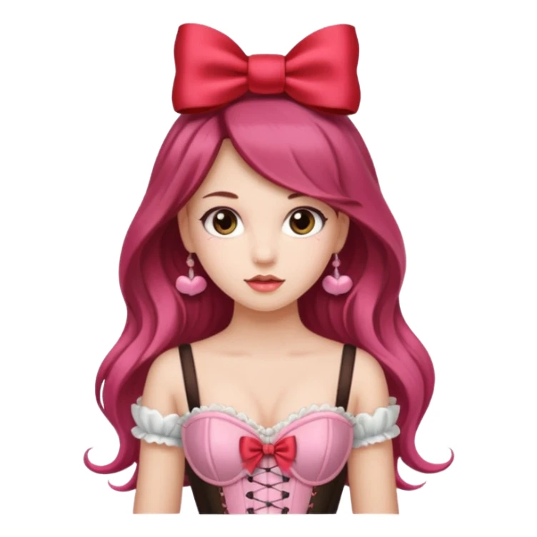 Girl with red bow on her head and pink corset sticker