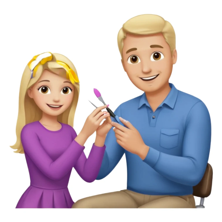 blonde daughter gives blonde dad a manicure sticker