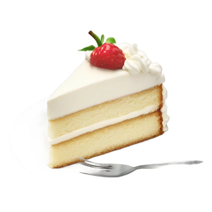 Slice cake vanilla with whipcream at top and at plate and fork sticker