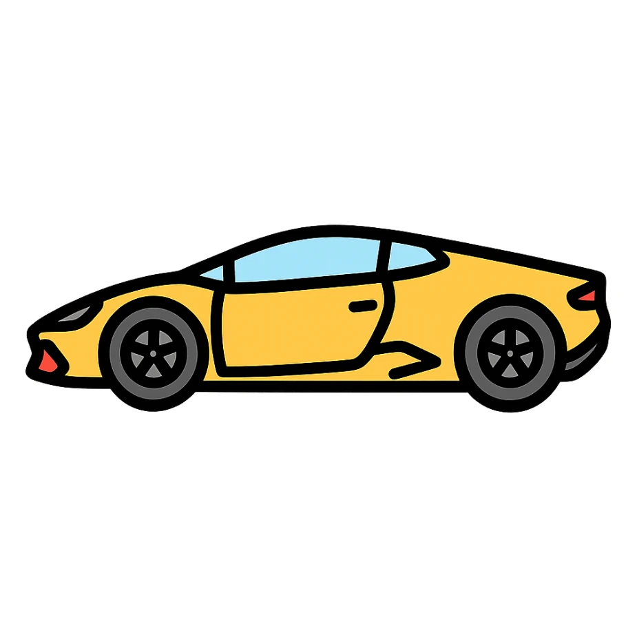 Lamborghini car, side view, black outlines, yellow body sticker