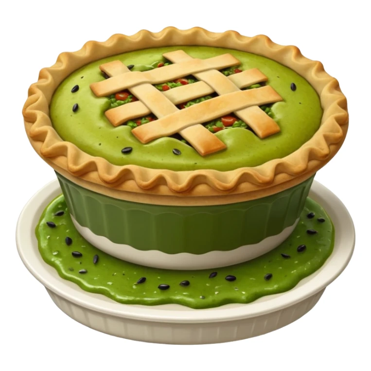 Pie on top of green sauce sticker