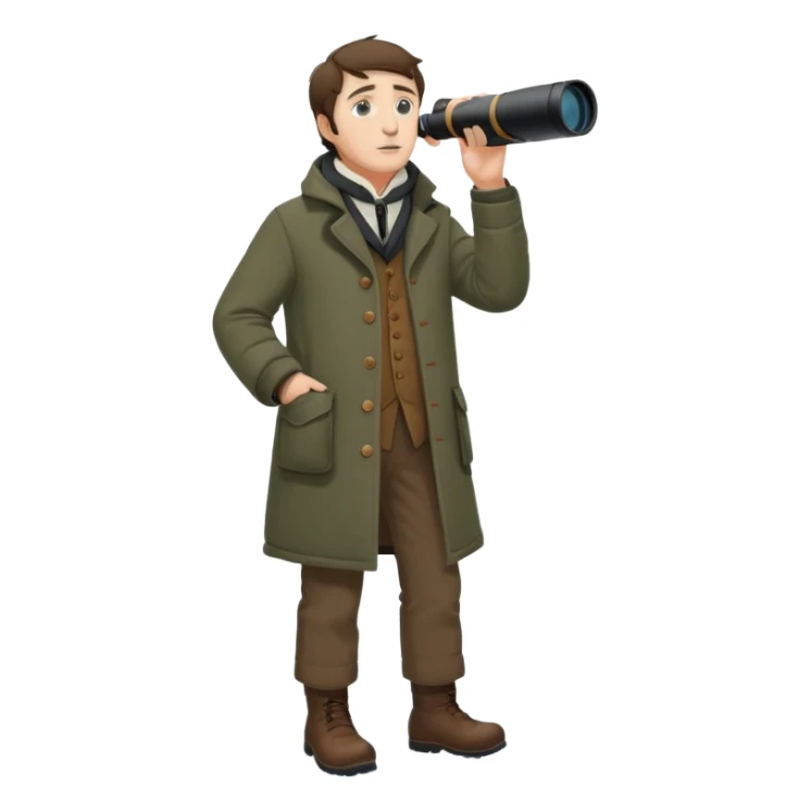 henry David thoreau full body looking up  birdwatching with binoculars in snow sticker