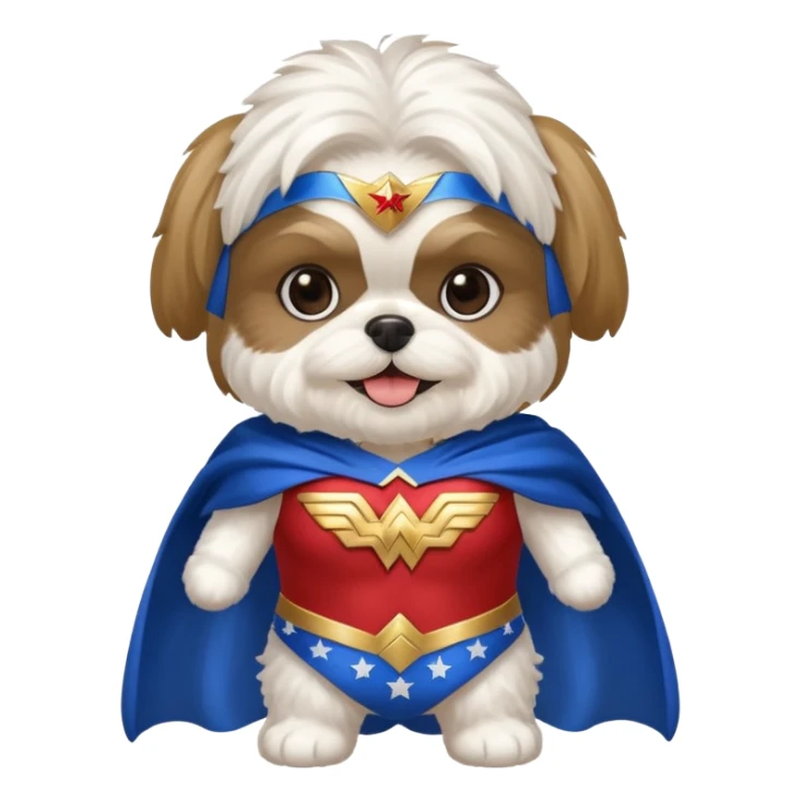 Shihtzu wearing a Wonder Woman outfit sticker