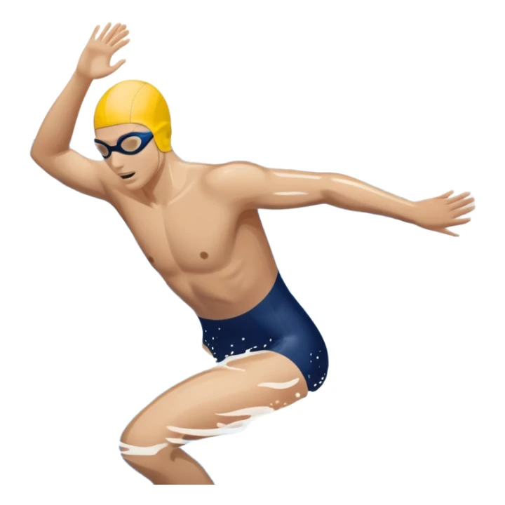 An icon featuring a swimmer in mid-stroke, cutting through the water with a strong, fluid motion. The design includes ripples around the swimmer’s body and a pool lane line in the background, symbolizing speed and technique in swimming. Transparent background highlights the grace sticker