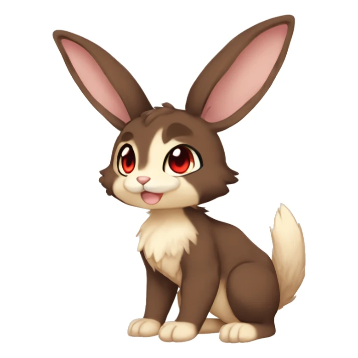 Cute, Chibi, Kemono-style, Anthro, Fur-Sona, Dark-Brown, Normal-type-Ground-type Tan-Rabbit-Fakémon with Dark-Red eyes, beige belly, beige paws, beige feet, beige freckles, full body sticker