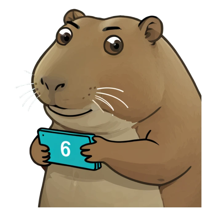 Capybara holding the number 6 and 7 in hands sticker