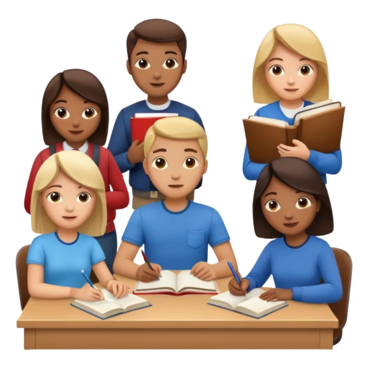 group of students studying at a desk sticker