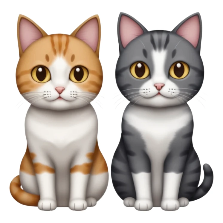 3 different coloured short haired cats including; a dark brown tabby and white cat, and a dark grey and white  sticker