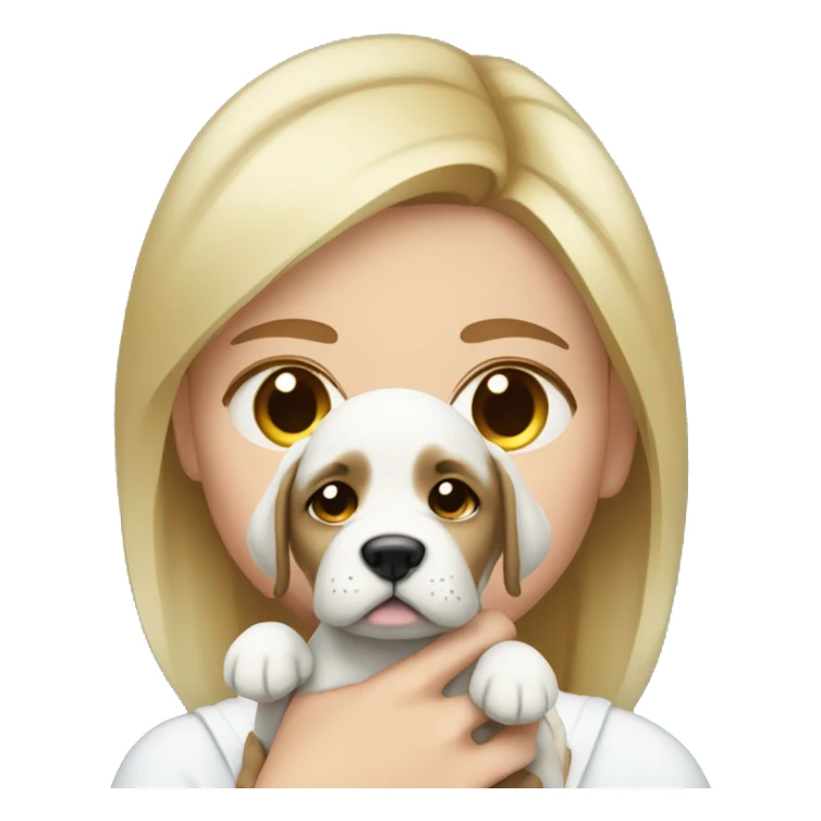 Pretty white woman crying tear drops while holding puppy sticker