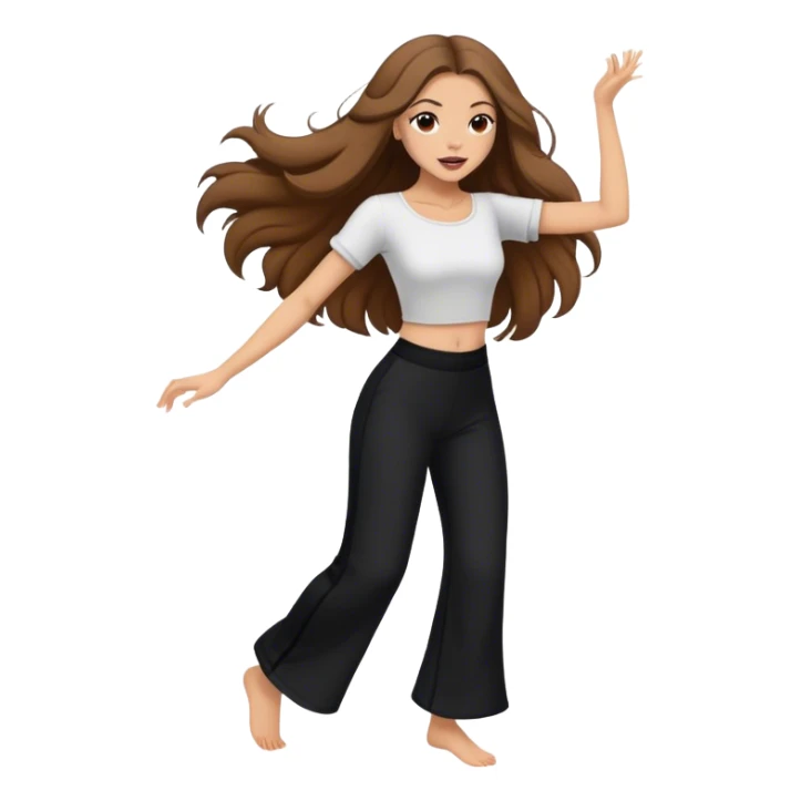girl with long brown hair dancing wild in wide black pants sticker