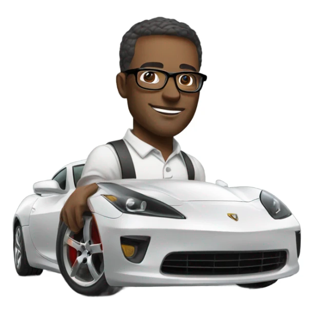 MAN IN GLASSES NEAR SPORT CAR sticker