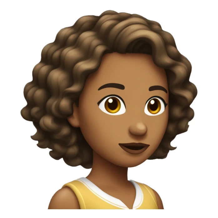 Chica con cabello castaño oscuro ondulado, blanca y con estañas largas sticker