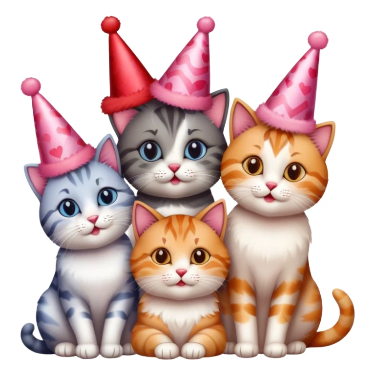 four Cats celebrating valentine's day sticker