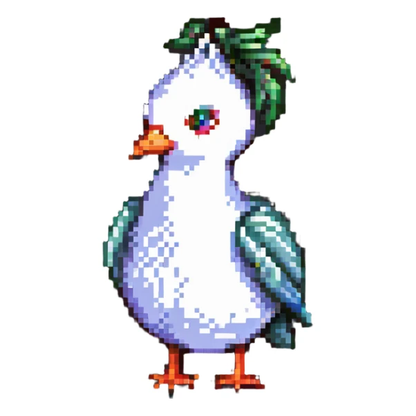 bird with a body like a garlic bulb, pixel art style sticker