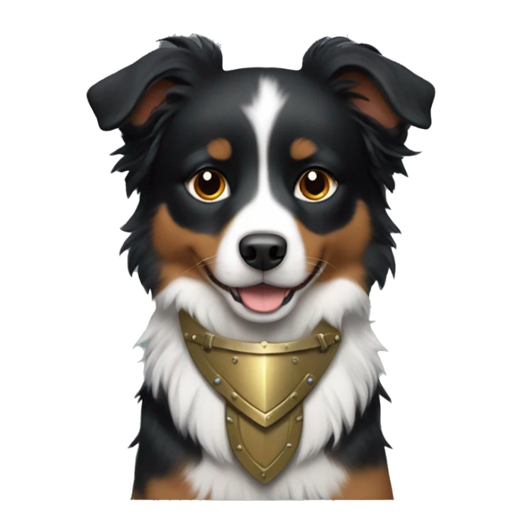 Small black australian shepherd dog with armor sticker
