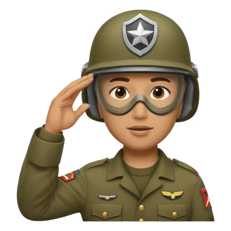 Soldier saluting with helmet + mask on sticker