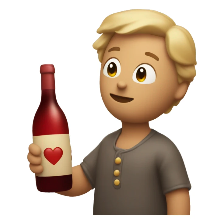 A tipsy ❤️ emoji holding a wine bottle, looking off-balance in a soft, dreamy blur sticker