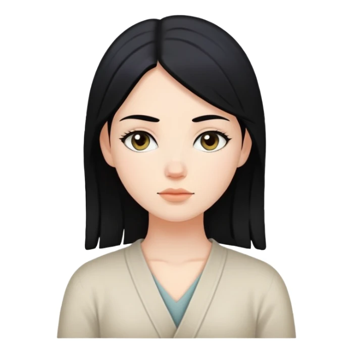 white girl with black hair, peaceful expression, representing inner peace sticker