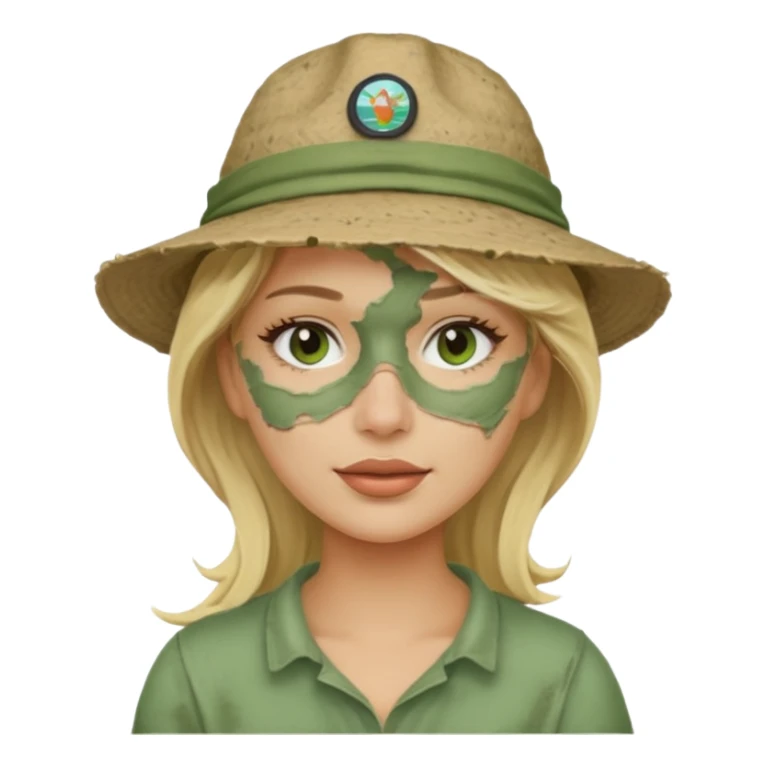 messy green full face clay mask and tourist hat blond woman  sticker