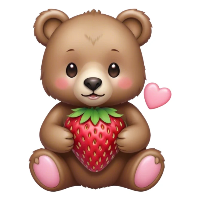 A bear with strawberry and light Pink heart  sticker