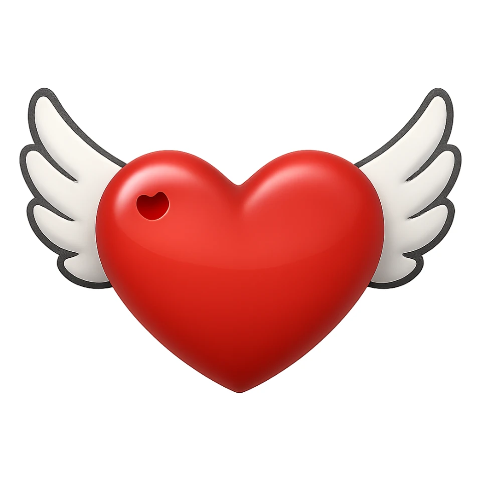 Add wings to the heart, keep the original style, no background. sticker