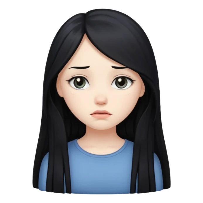 Pale girl with long black hair sad sticker