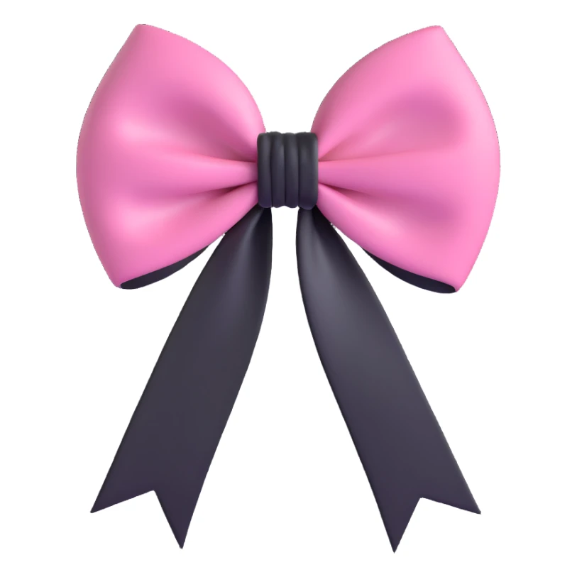 pink heart with a black bow knot and a ribbon sticker