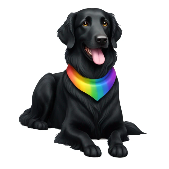 slim black flat-coated retriever with rainbow collar sitting looking ahead sticker