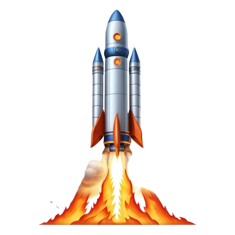  Cinematic Realistic Rocket Launch – A powerful, fiery scene of a massive rocket lifting off, its engines producing a bright, billowing inferno. The metallic body gleams in the sunlight, with intricate paneling and realistic textures bringing out its engineering marvel. Thick clouds of smoke and steam rise as it ascends into the sky. sticker