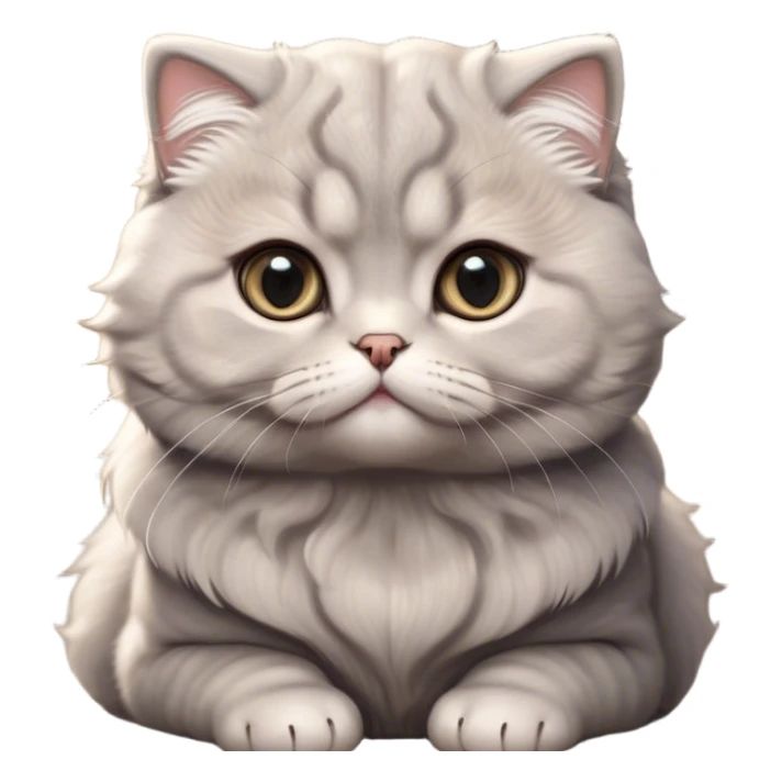 Cinematic Adorable Fluffy Grey Scottish Fold Cat Portrait Emoji, Head tilted cutely with big, sparkling eyes and adorable folded ears, soft grey fur with darker points on the ears, face, and paws, Simplified yet irresistibly adorable features, highly detailed, glowing with a soft, warm glow, high shine, affectionate and playful, stylized with a touch of whimsy, bright and endearing, soft glowing outline, capturing the essence of a curious and loving kitten with the signature charm of a Scottish Fold's unique folded ears, so cute it feels like it could leap out of the screen and snuggle up for a cuddle! sticker