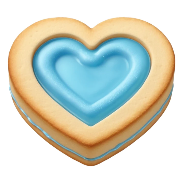 Realistic shortbread cookie in the shape of a heart with light blue jelly middle filling and sprinkled powder sugar on top. sticker