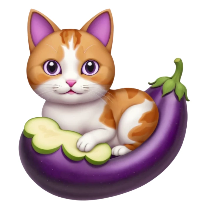 Cat with heart eyes riding eggplant sticker